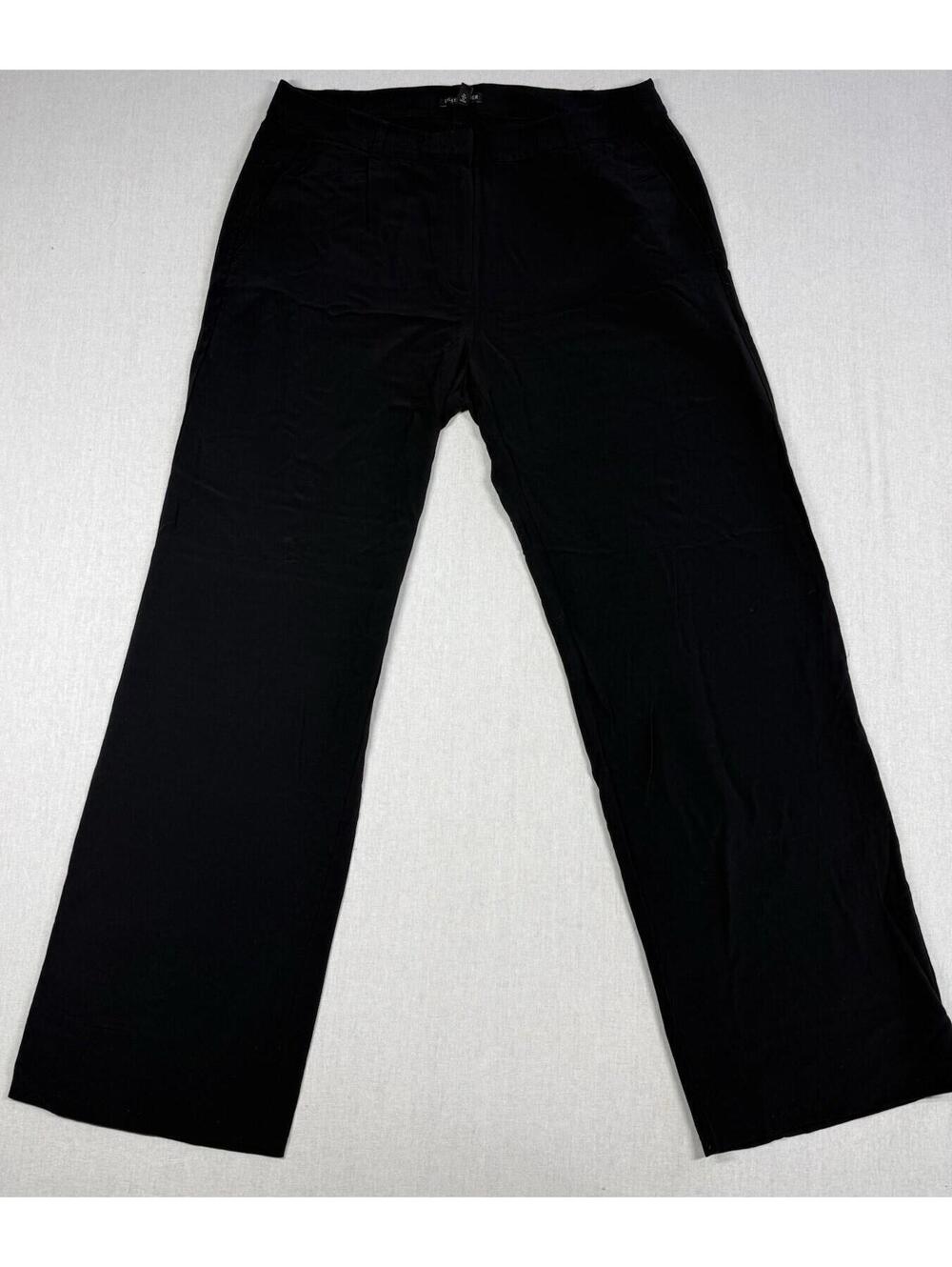 EILEEN FISHER Pants Trousers Sz 10 Black Tencel Crepe Straight Leg Zip Minimal